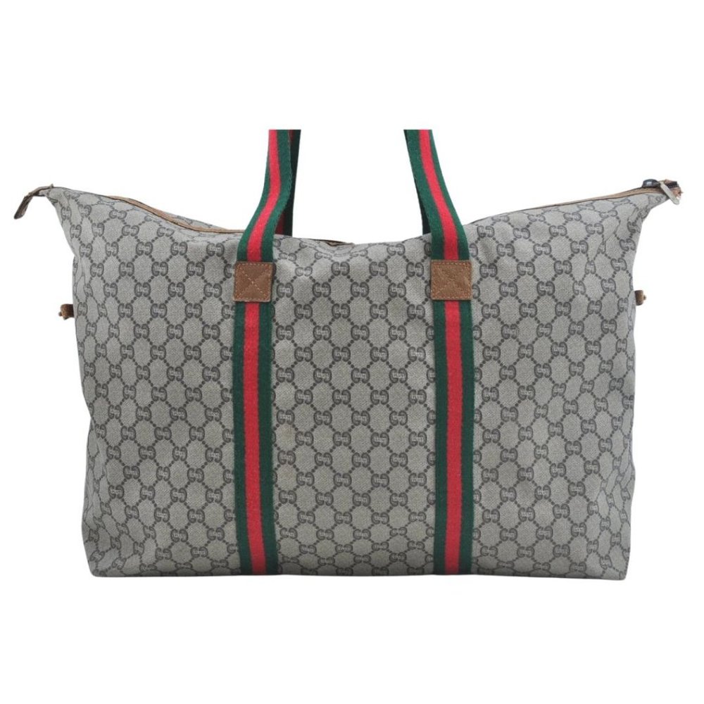 Gucci Gray Monogram Travel Tote with Green and Red Straps - Picture 2 of 12